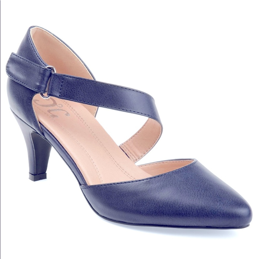 Journee Collection Womens Tillis Faux Leather D'Orsay Heels Navy 9 Medium